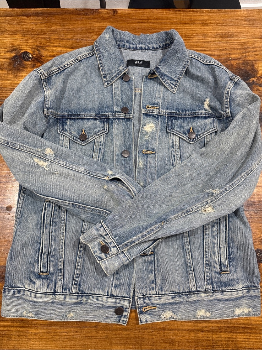 Able Faded Light Blue Distressed Denim Jacket